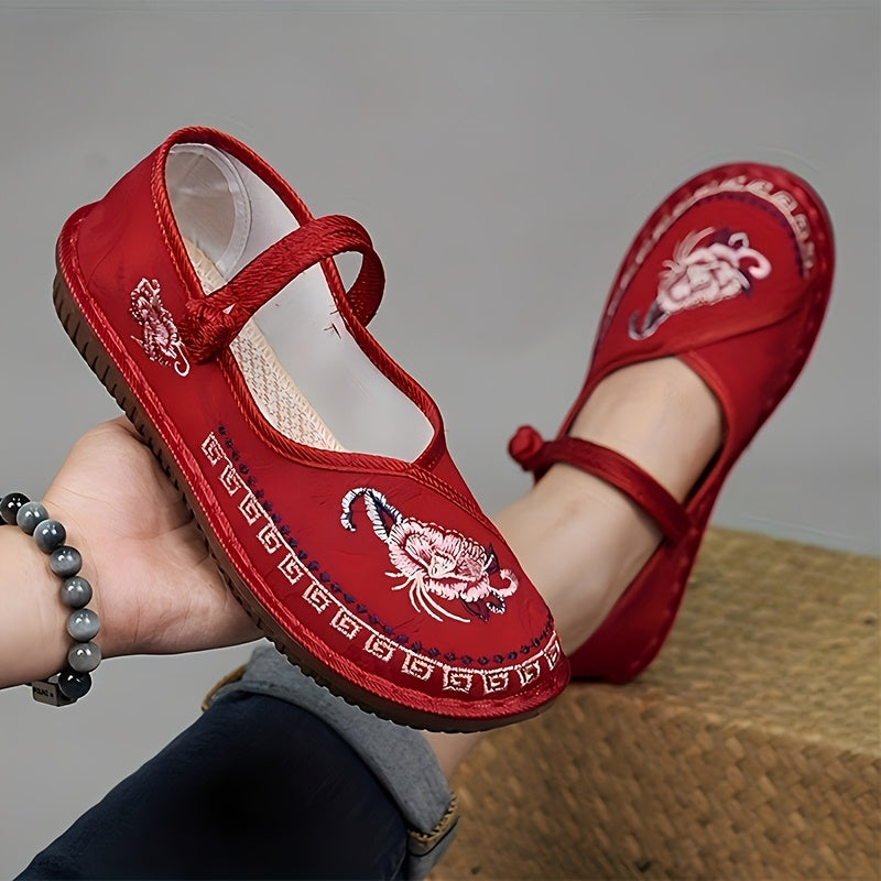 Women's Embroidered Flower Mary Janes Lightweight Slip-On Shoes for Spring Summer