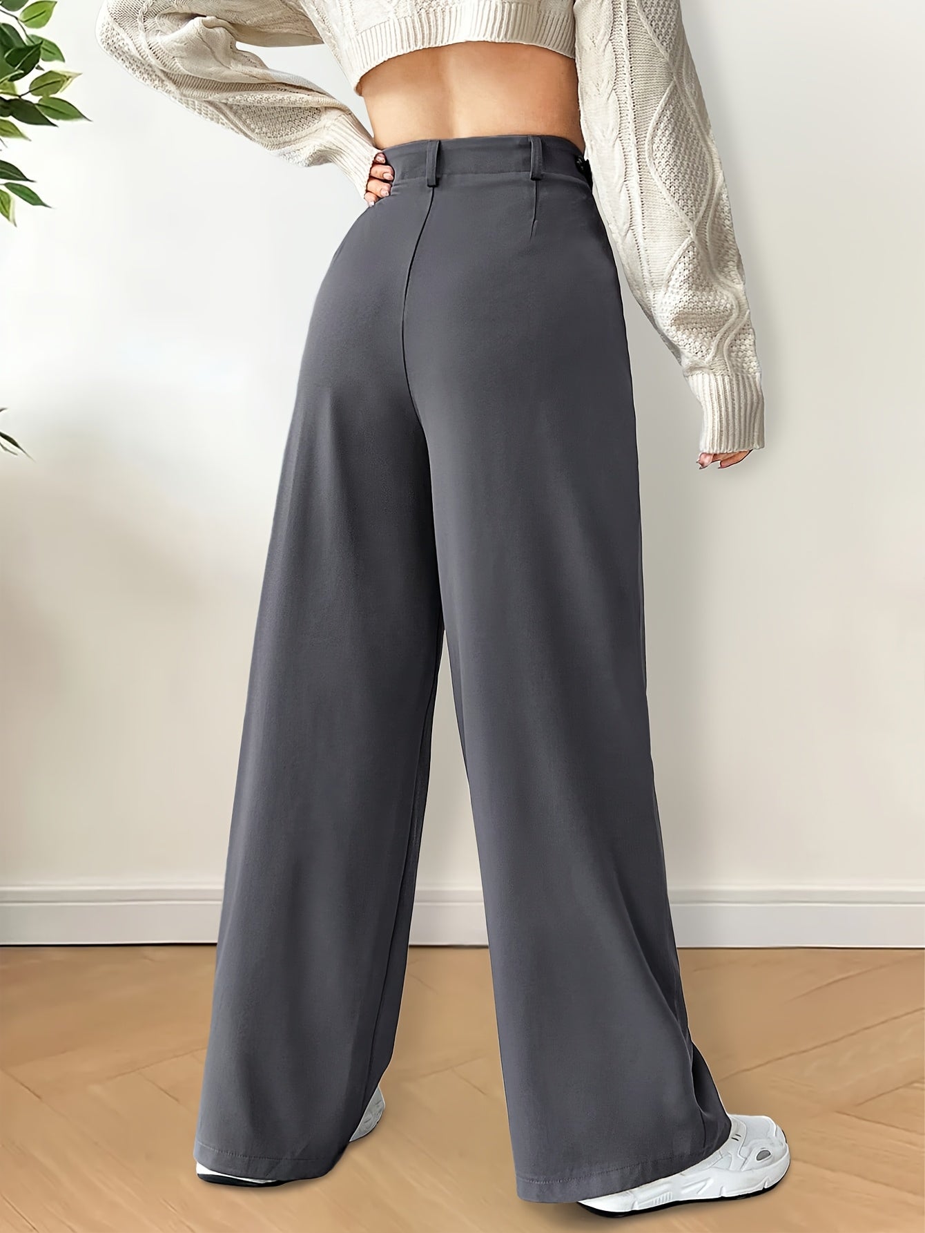 Women's Wide Leg Suit Pants Solid Color Acetate Long Length Spring Summer Fall Elegant