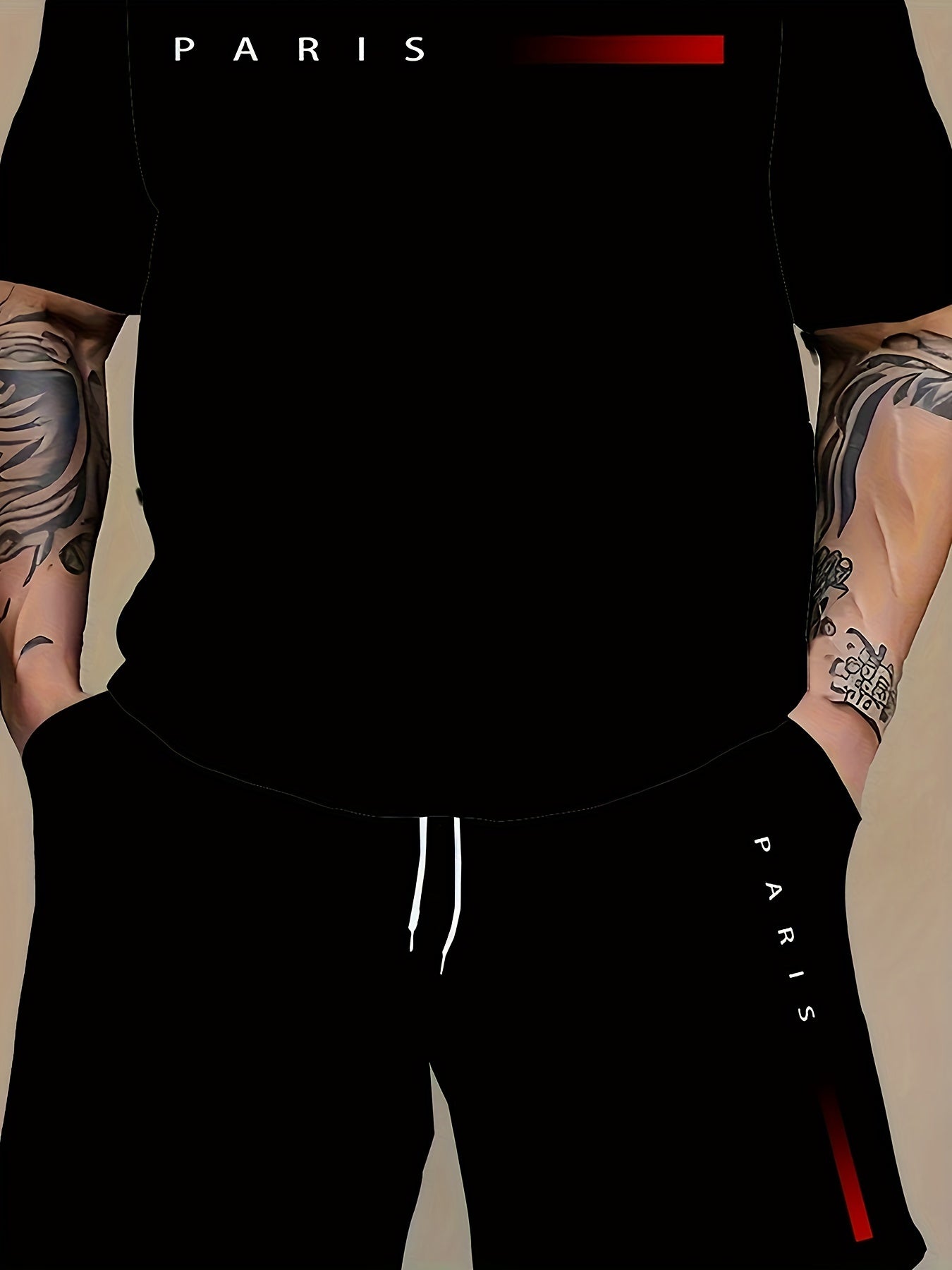 Men's Polyester Knit Tracksuit Set with Graphic Print and Pocket Details