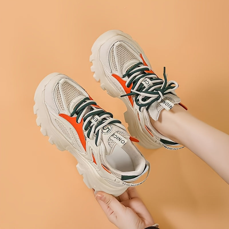 Ayollar uchun qora chunky sport poyabzali, nafas oladigan tarmoq, PVC, kundalik, pastki qism