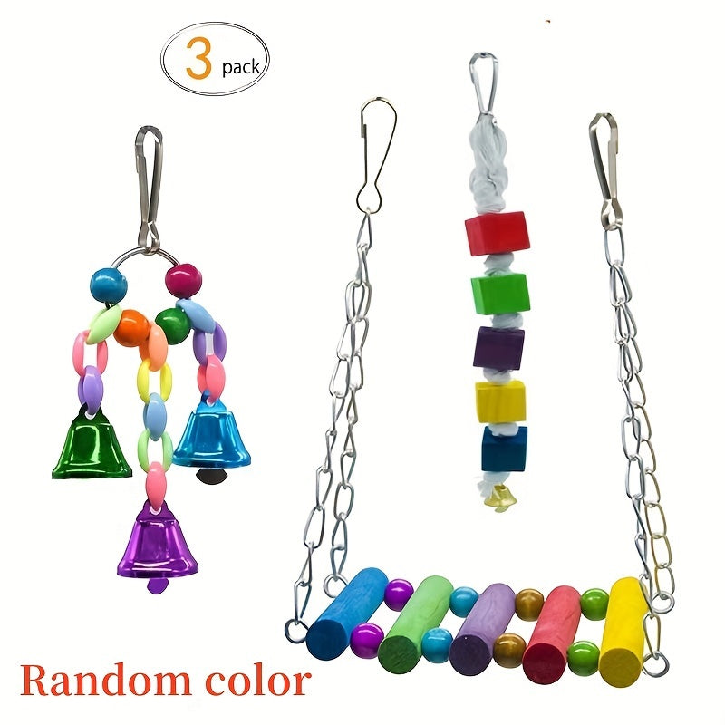 Bird Toy Set for Small and Medium Parrots Climbing Ladder Swing Bells Chew Toys 3-10 Pieces