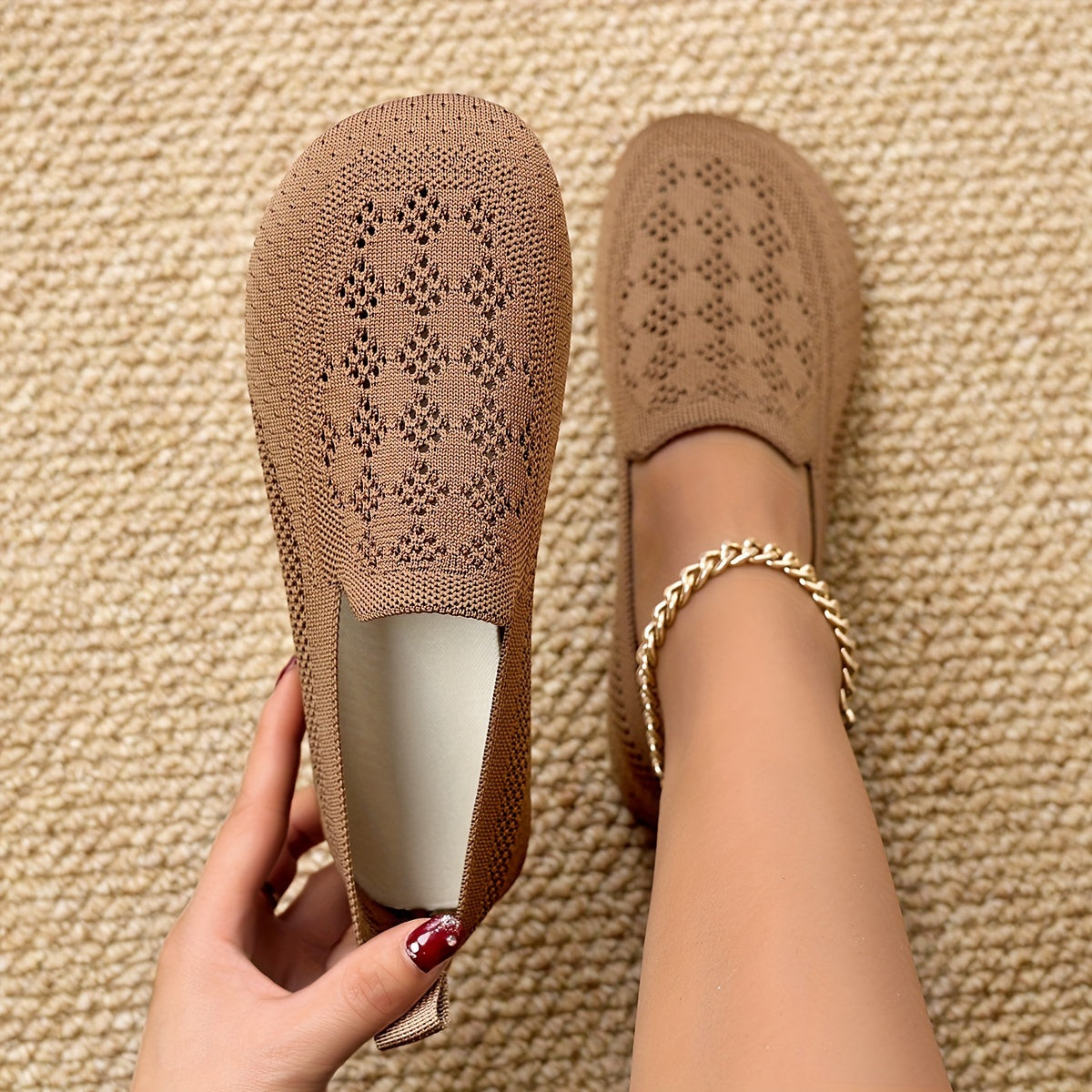 Women's Knit Slip-On Casual Flats Lightweight Breathable Shoes