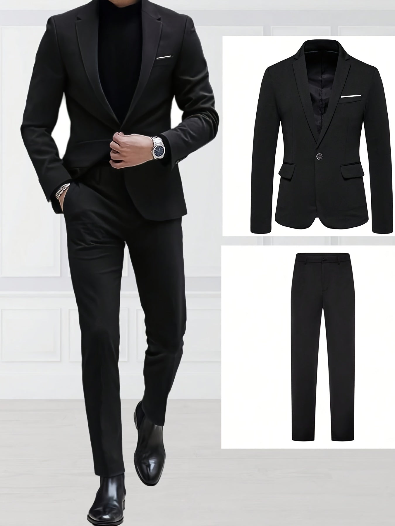 Men's 2-Piece Suit Set Polyester Solid for Wedding Party Banquet