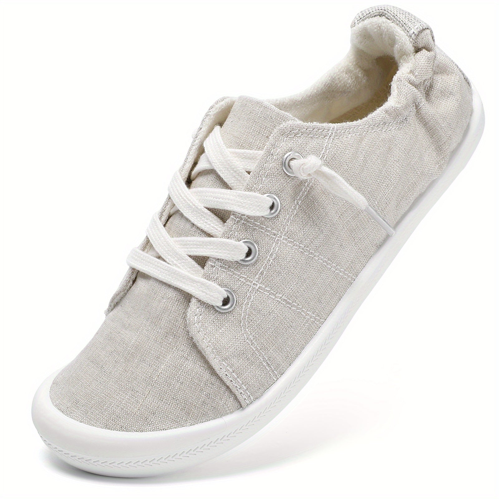 Women's Canvas Lace-Up Sneakers, Solid Color Casual Walking Shoes