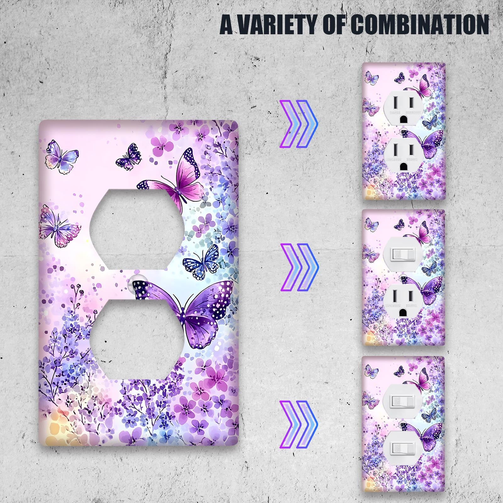 Purple Butterfly Light Switch Cover Plate for Bedroom Bathroom Kitchen 1 or 2 Gang