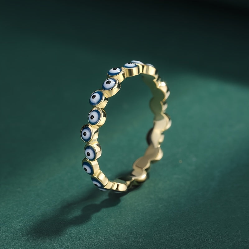 925 Sterling Silver Turkiy Blue Yomon Ko'z Halqa, 14K Oltin Qoplangan, Ayollar Qo'l Zargarlik Sovg'asi