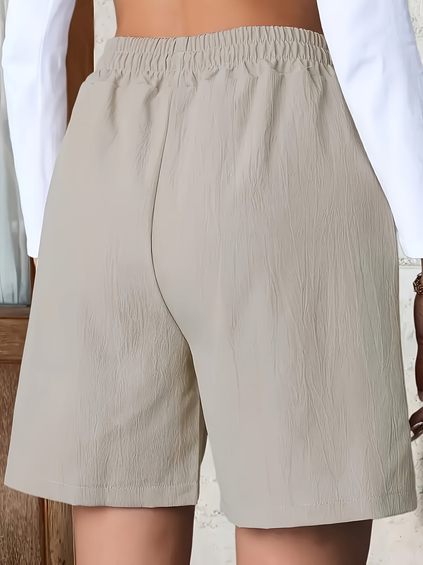 Pantalones cortos casuales de algodón de color sólido con cordón y bolsillos para mujer 2 piezas