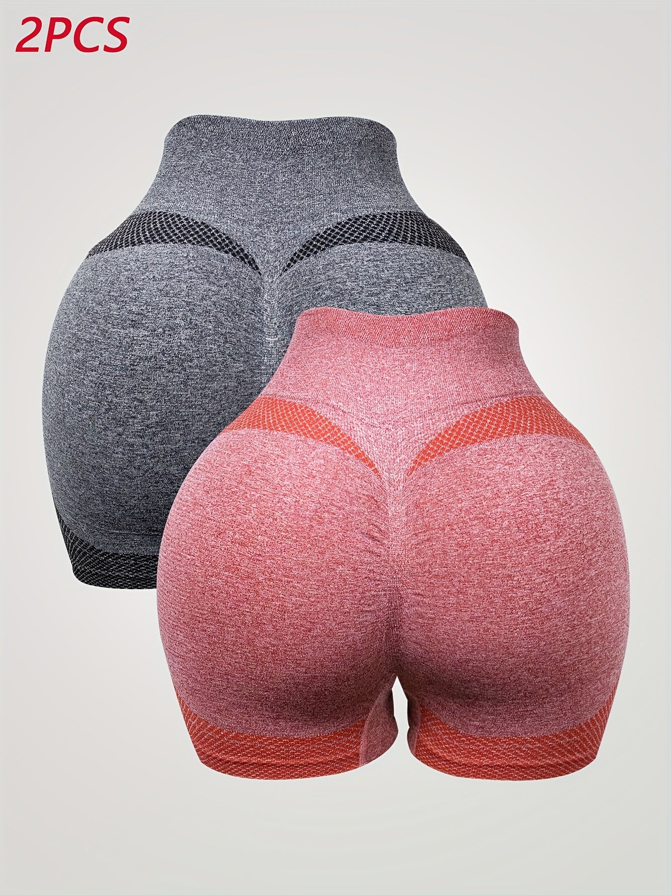 High-Waist Yoga Shorts Set 2 Pack Light Gray Breathable Quick-Dry Ribbed Fabric