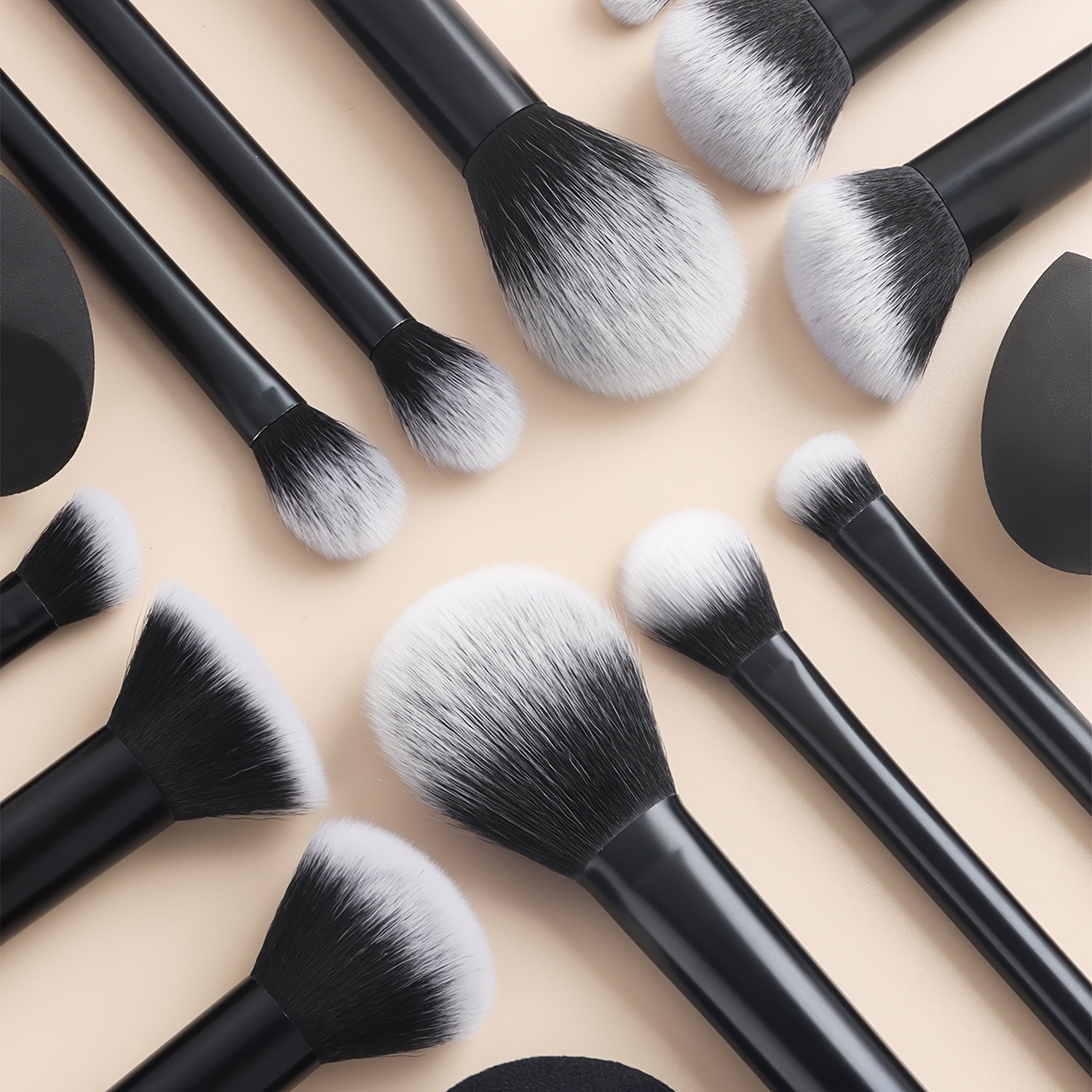 12-Piece Professional Makeup Brush Set with Nylon Bristles, Palm Brushes, Sponges and Powder Puff