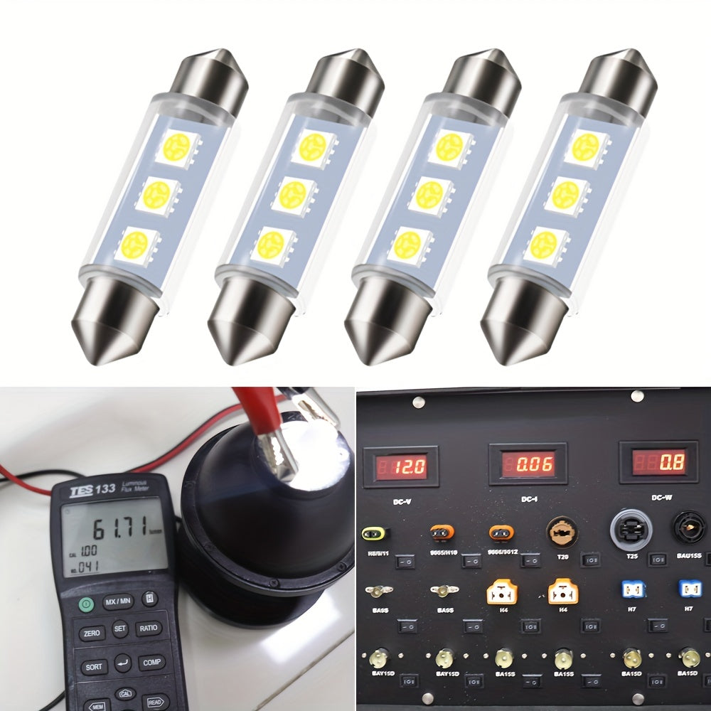 4Pcs White LED Car Interior Light Bulbs for Dome Map Trunk Step DC12V