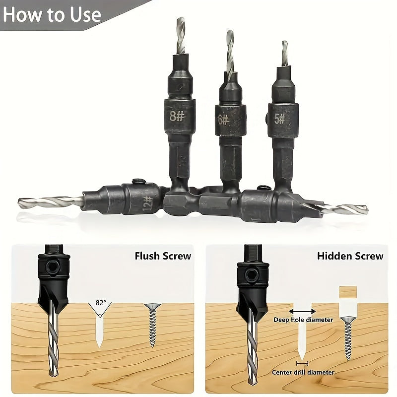 4/5Pcs Woodworking Countersink Drill Bit Set with 1/4" Hex Shank
