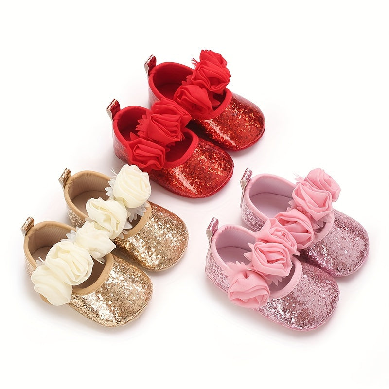Toddler Girl Shoes Soft Sole Slip-On Floral Princess for Ages 0-18 Months Spring Autumn