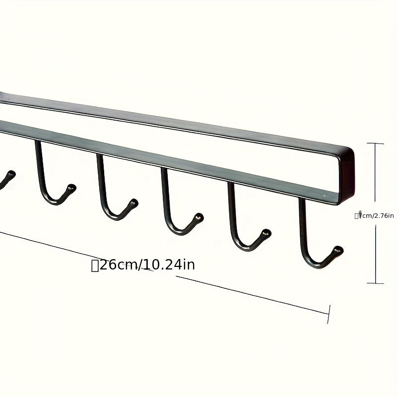 Modern Metal 6-Hook Kitchen Rack Organizer for Cups and Utensils Storage