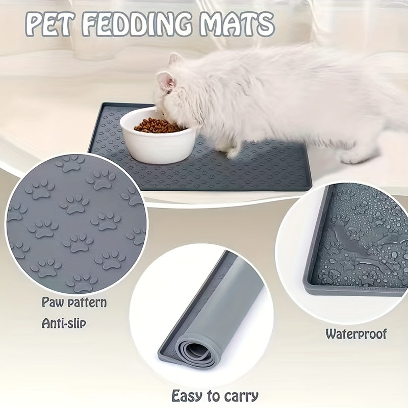 Silicone Pet Food Mat with Raised Edge for Cats Waterproof Leak-Proof Foldable