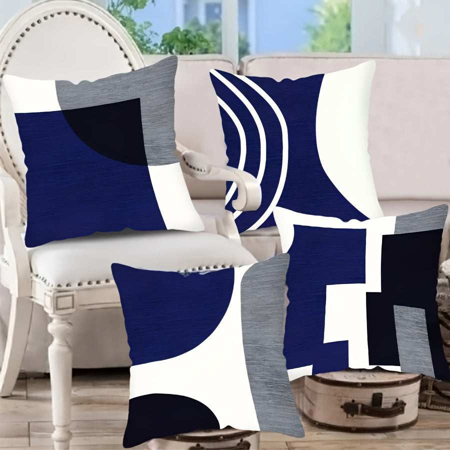 Navy Blue White Geometric Throw Pillow Cover 44cm Square Modern Boho Decor