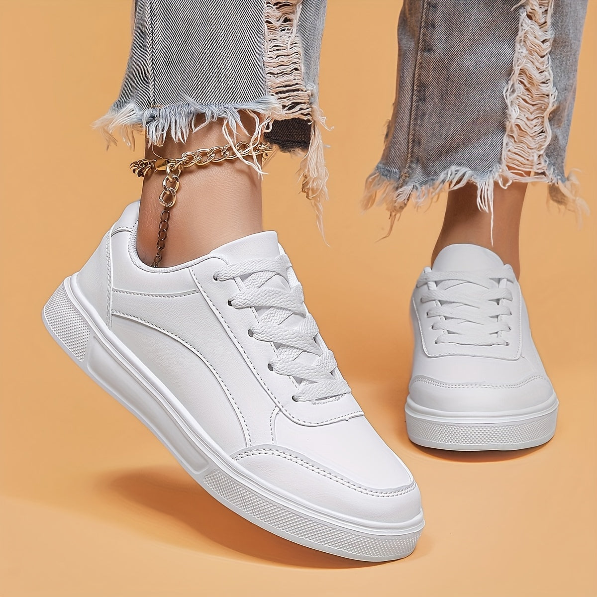 Women Solid Color Casual Sneakers Lace Up Platform Comfort Shoes