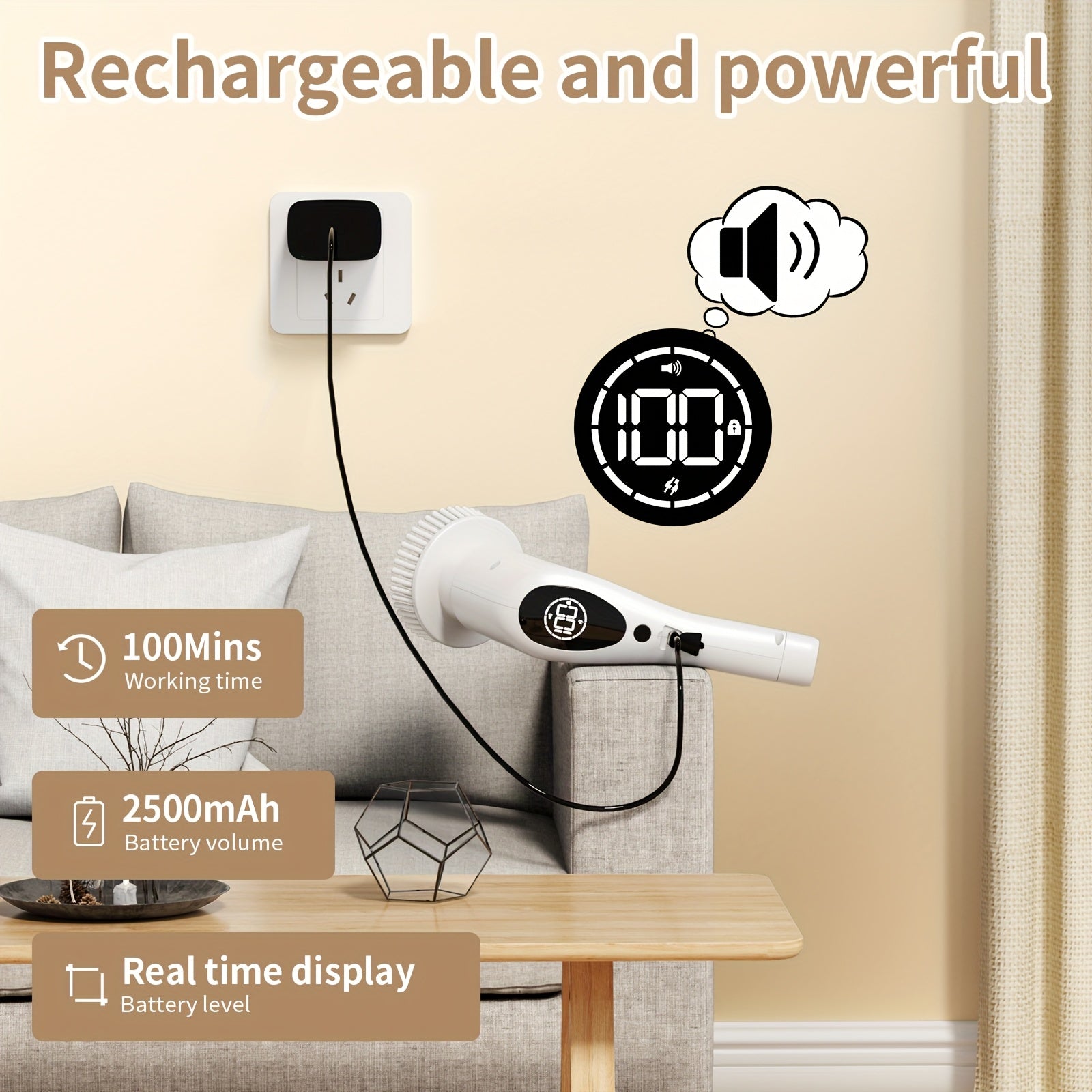 Electric Cleaning Brush with Long Handle 10-in-1 Accessories Adjustable Speed Voice Function