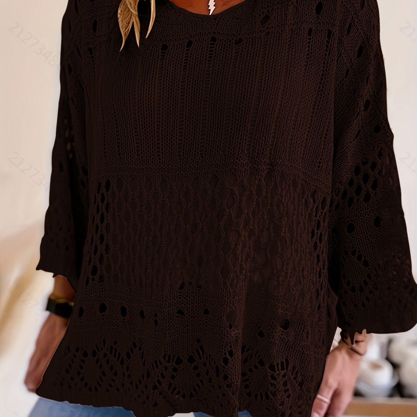 Туника для женщин больших размеров с объемным вязаным покрытием, 3/4 рукава, защита от солнца