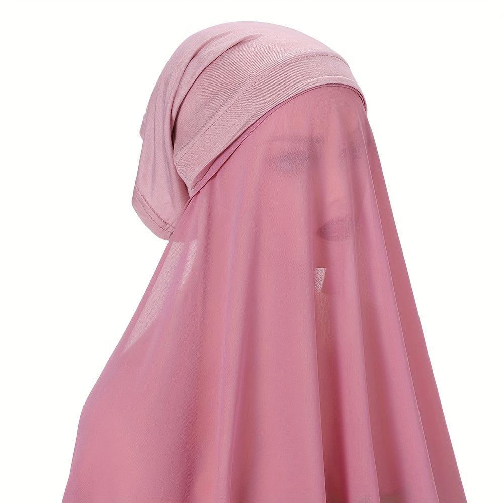 Solid Color Chiffon Instant Hijab Hooded Headscarf Set for Ramadan