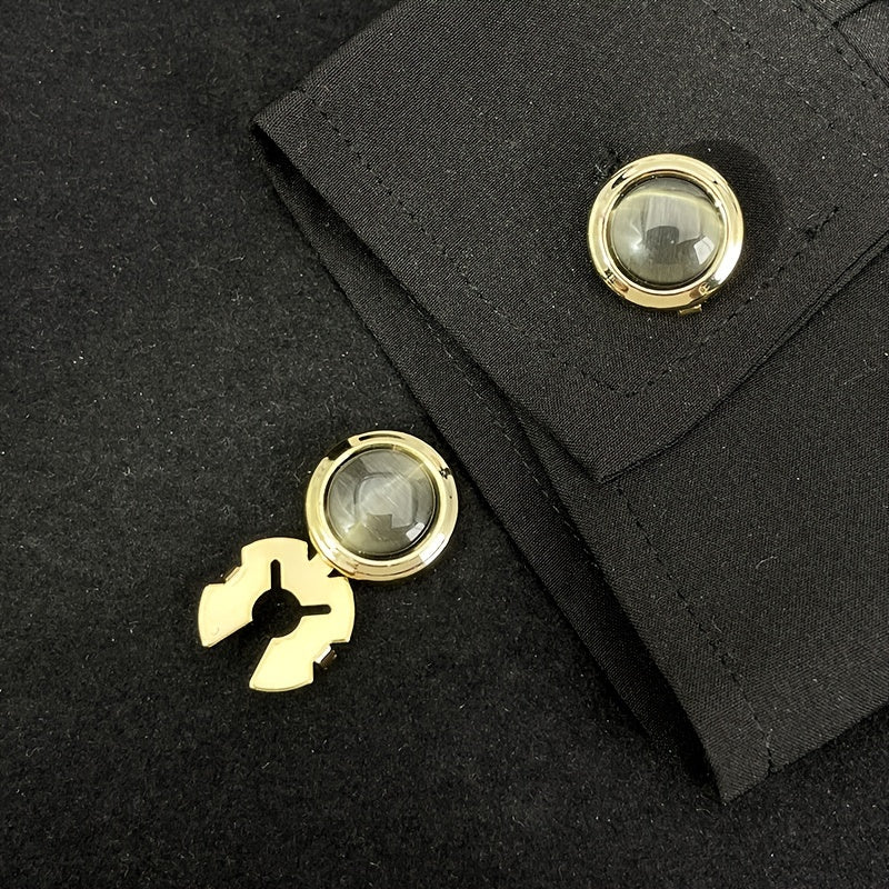 Opal Cufflinks for Men Geometric Round Copper Jewelry for Gift Occasions
