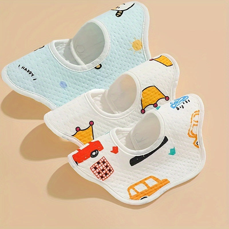 Baby Bibs Set 3 Pieces Waterproof Cotton with Hidden Buttons Soft Absorbent for Infants