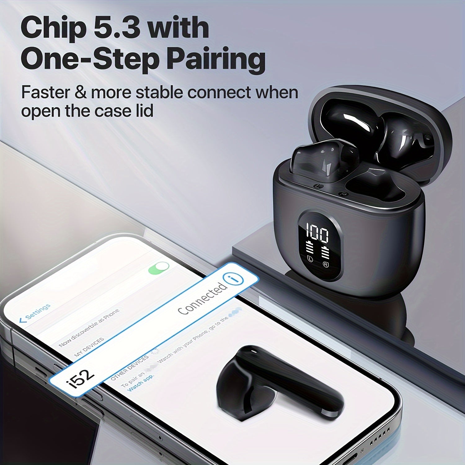 Simsiz 5.3 quloqchinlar: 25 soat o‘ynash vaqti, stereo ovoz, kuchaytirilgan bass, 4 ta ENC mikrofon, LED displey, shovqinni bekor qilish, sport uchun ideal, Android/iOS bilan mos keladi.