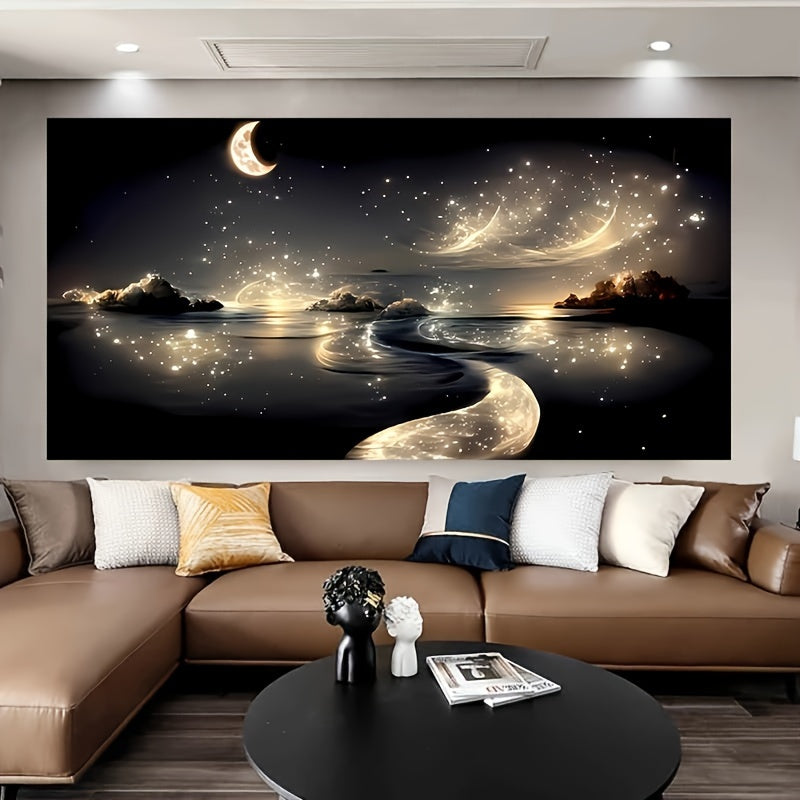 Dreamy River Canvas Wall Art Landscape Night Scene with Stars for Modern Home Decor