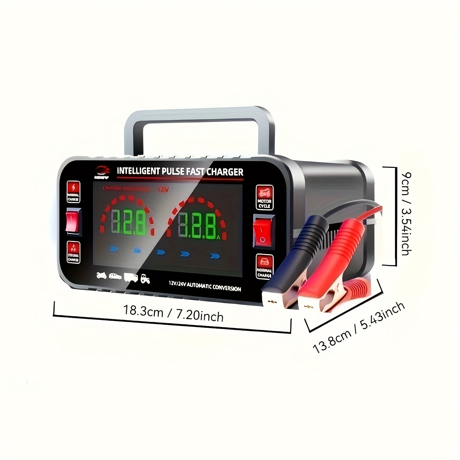 Smart Car Battery Charger with LCD Display 12V 24V Automatic Recognition Compatible with Cars Motorcycles Trucks