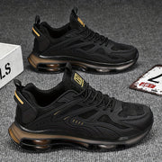 Men's Road Running Shoes Black and Gold Breathable Mesh Rubber Sole Casual Athletic