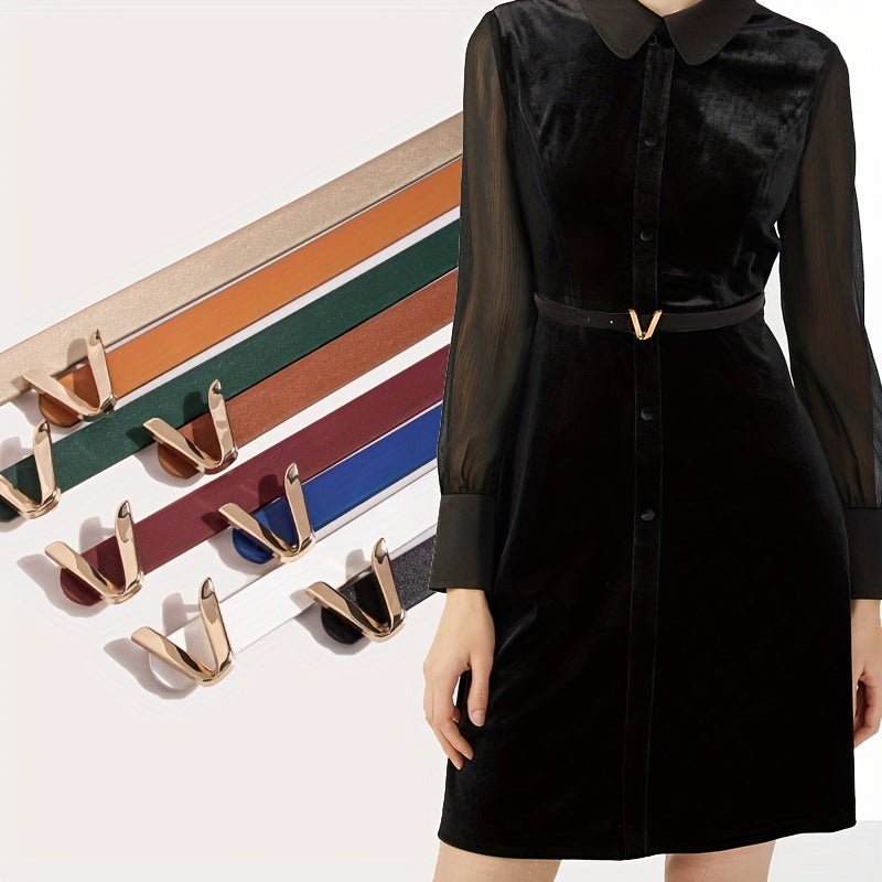 Women's Gold Belt with V-Shaped Buckle Minimalist Fashion Accessory
