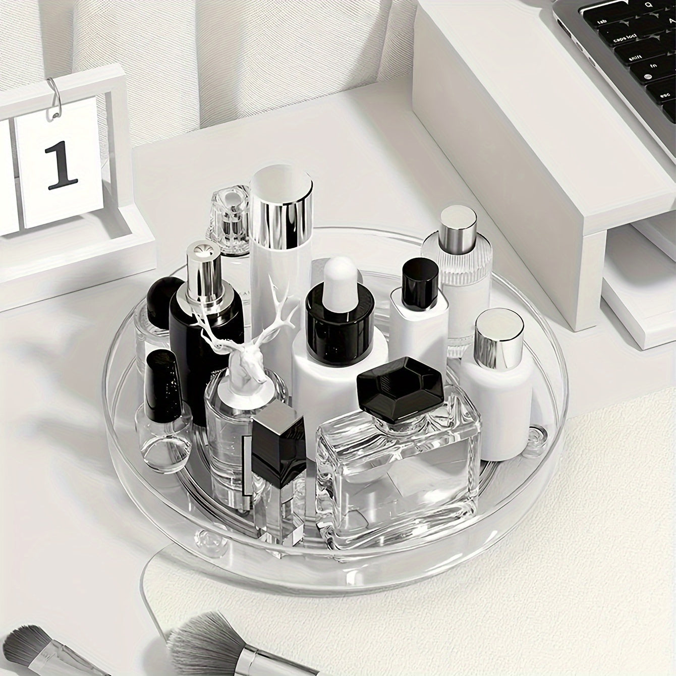 Clear Plastic Rotating Cosmetic Organizer Tray for Skincare and Perfumes