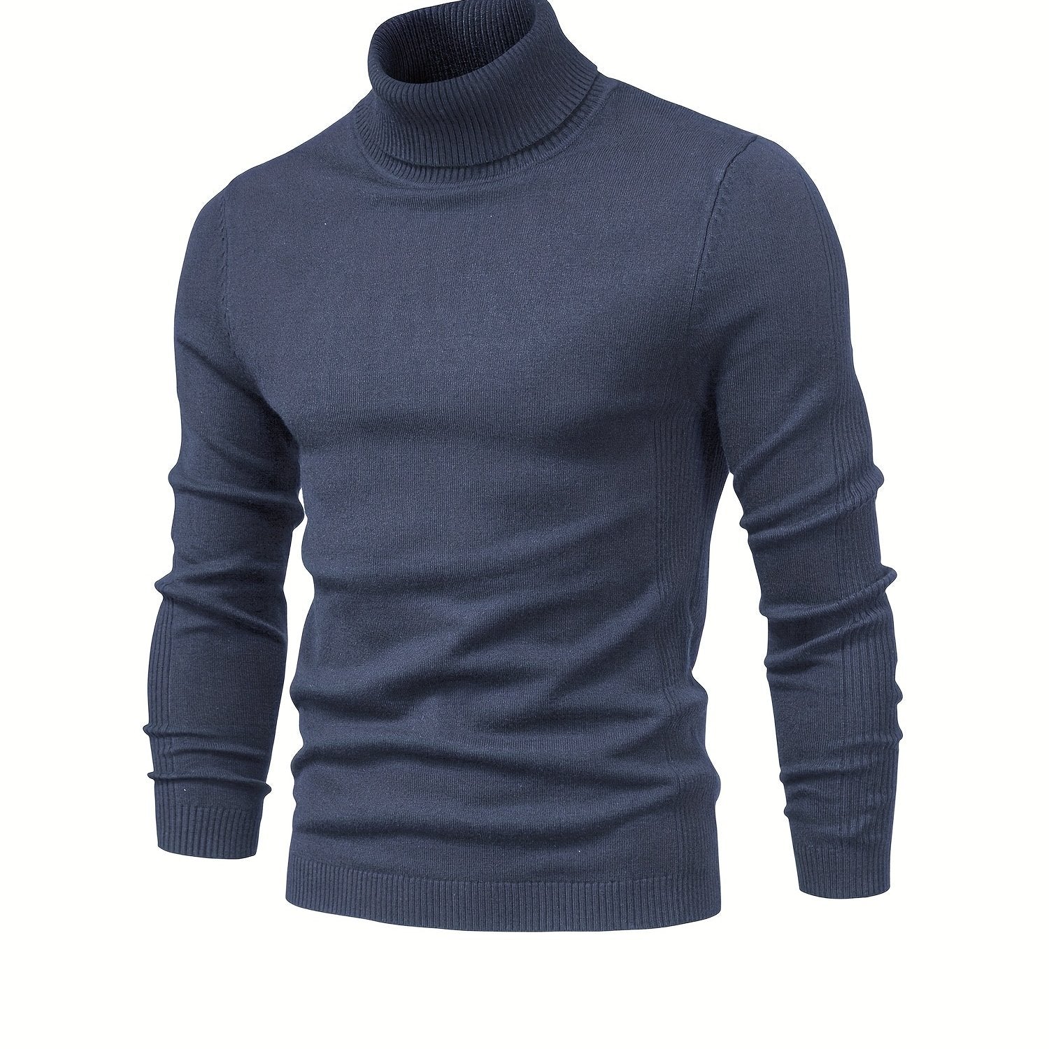 Suéter de cuello alto de viscosa de alta elasticidad para hombre, color sólido, estilo casual de invierno, ajustado