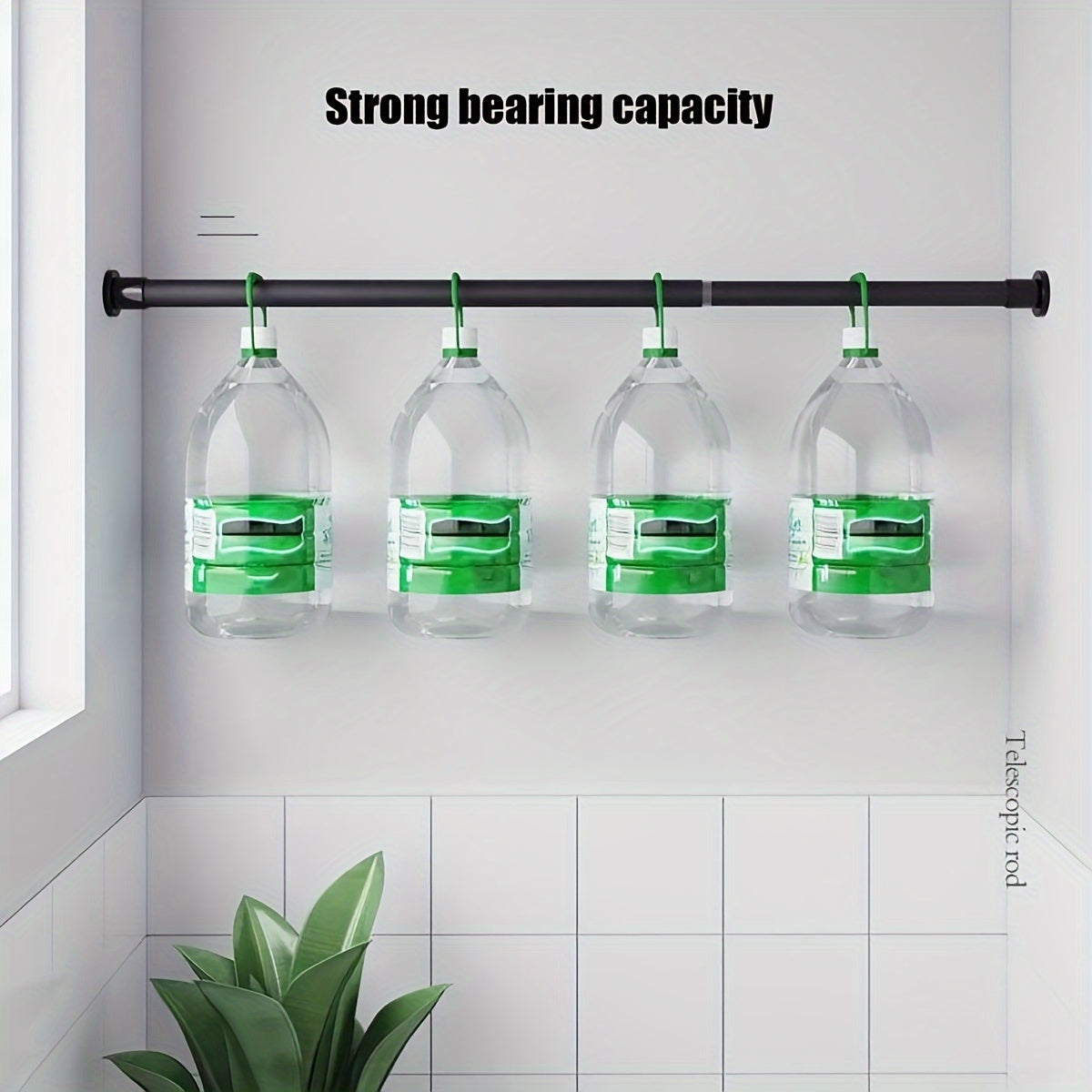 Ichki prujinasi bo'lgan teleskopik tayoq turli foydalanishlar uchun kuchli tortish kuchini ta'minlaydi, masalan, dush pardalari, quritish tokchalari, deraza bezaklari, Rim tayoqlari va shkafni qo'llab-quvvatlash.