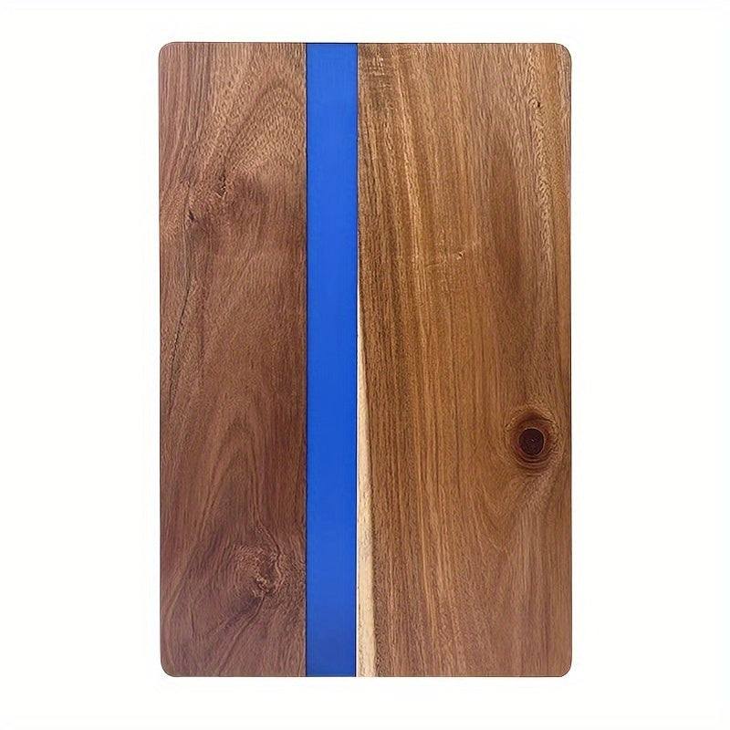 Acacia Wood and Resin Cheese Board Set with Blue Stripe, Charcuterie Platter, Kitchen Serving Tray