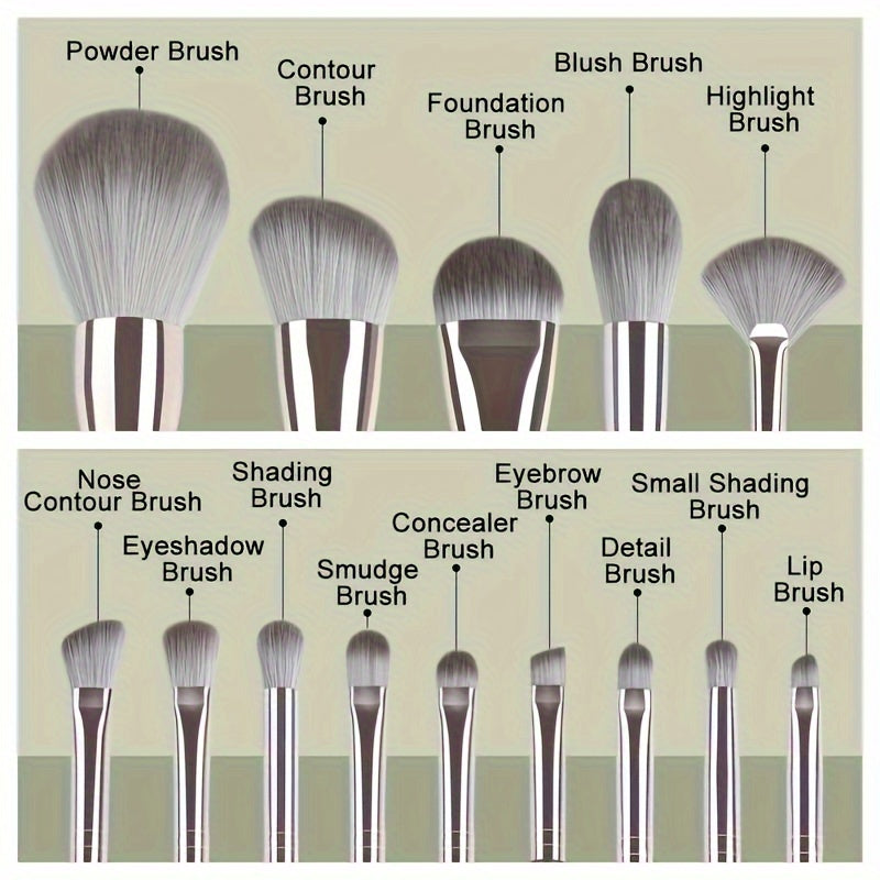 14pcs Makeup Brush Set with Synthetic Bristles for Face Eyes Lip Hypoallergenic