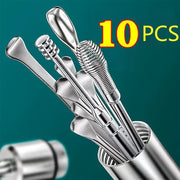 Stainless Steel Ear Cleaning Kit with Rotating Stick and Storage Bag for Home Travel