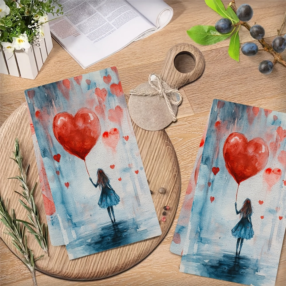 Romantic Heart Balloon Kitchen Towels 40x60cm Soft Absorbent Dish Hand Towels