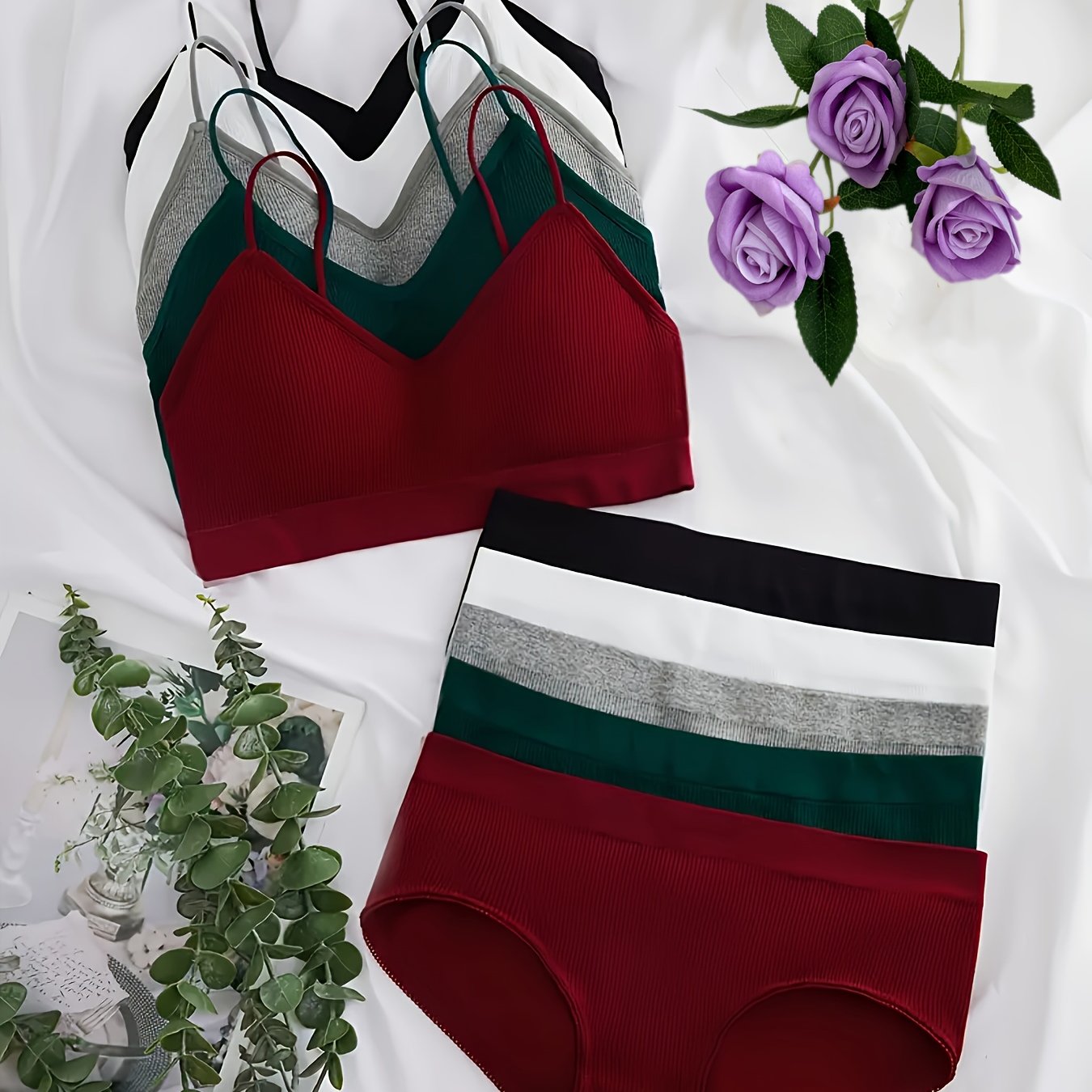 Women's Seamless Backless Lingerie Set with Removable Pads in Striped and Solid Colors