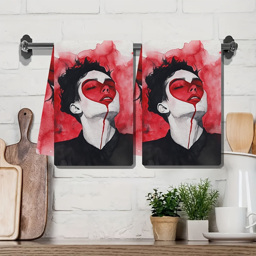 Juego de 2 toallas de cocina para el Día de San Valentín con diseño en acuarela 40x60cm absorbentes