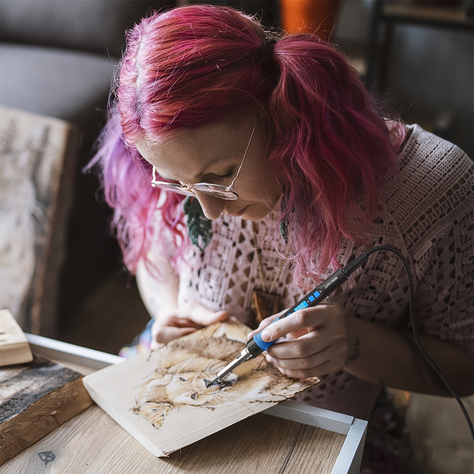 90W Digital Soldering Iron Kit with LCD Display Adjustable Temperature Rapid Heat Blue