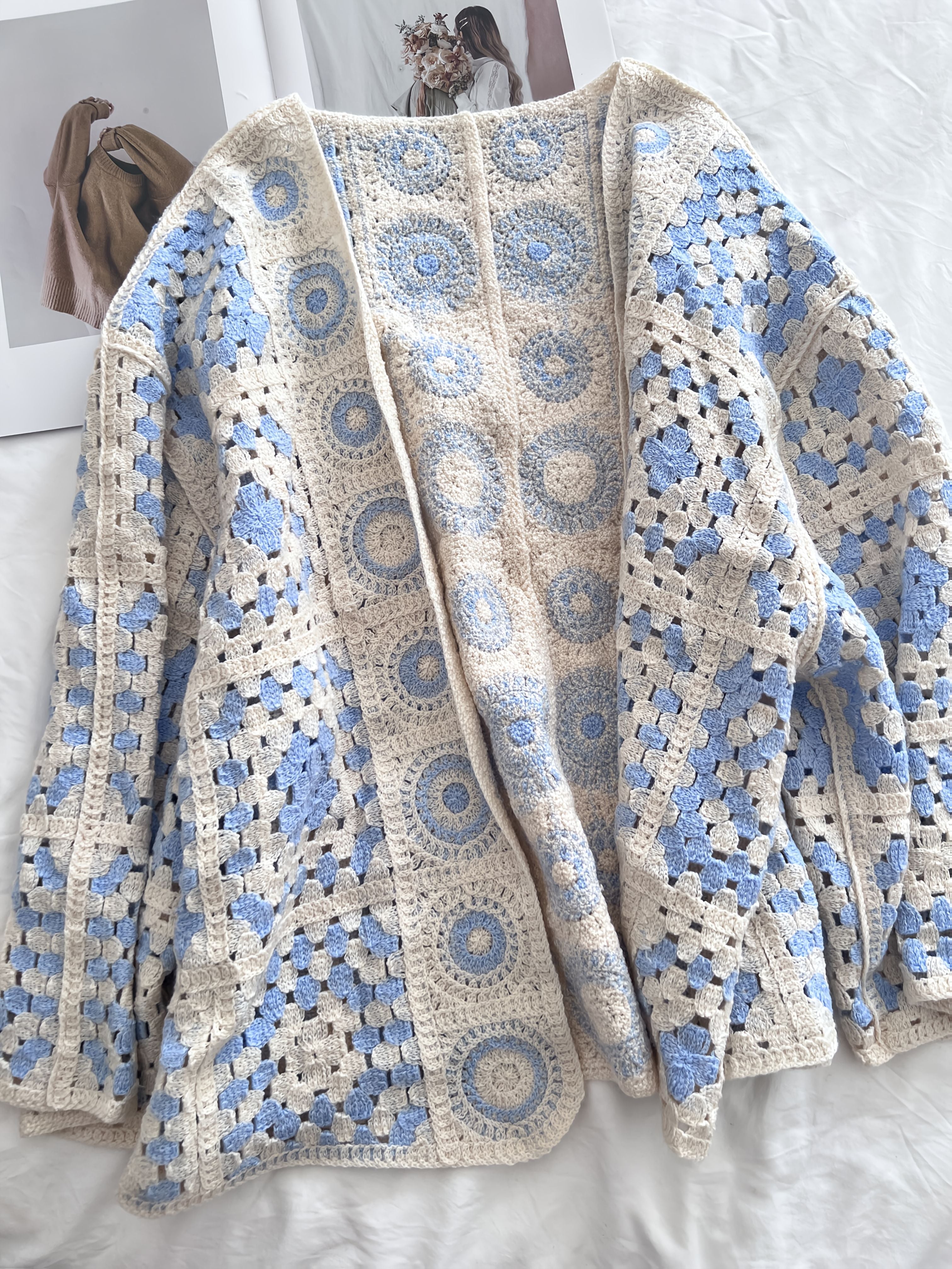 Cardigan bohemio para mujer de talla grande sin botones, suéter beige y azul, otoño e invierno, ropa casual en capas