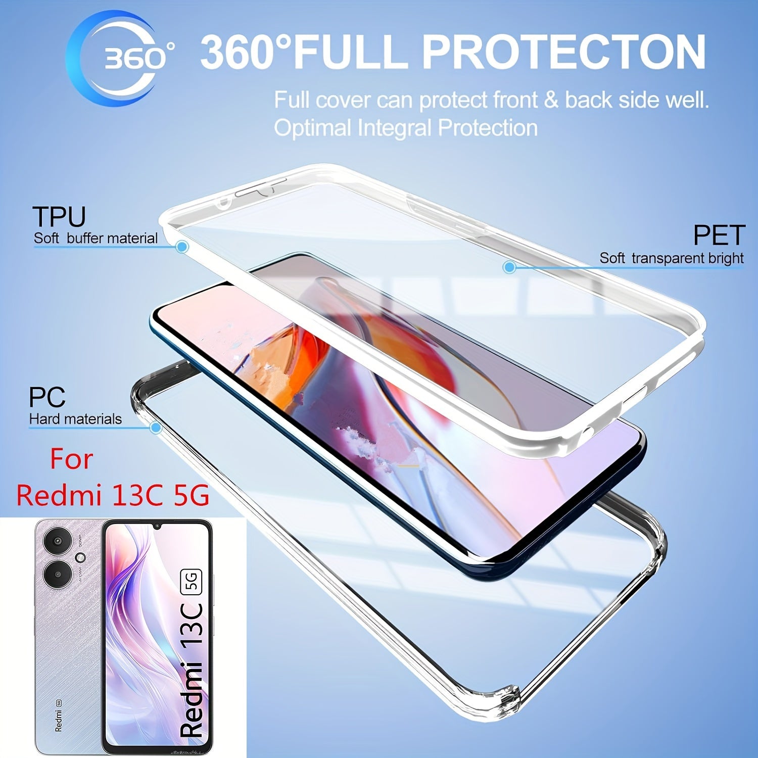 Полный ударопрочный чехол для телефона для моделей Xiaomi Redmi с прозрачной крышкой