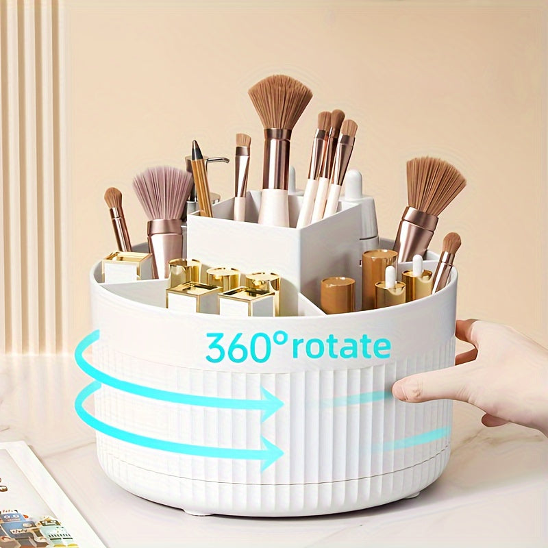 360° Rotating Makeup Organizer for Brushes Pens Accessories White Plastic Vanity Office School