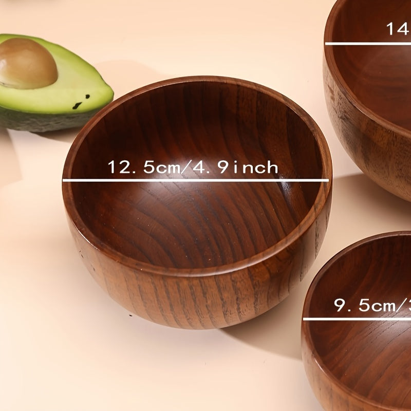 Wooden Bowl for Rice Soup Noodles Durable Indoor Outdoor Anti-Scald Kitchen Tableware