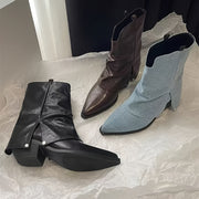 Женские винтажные западные ковбойские сапоги из искусственной кожи с массивным каблуком и заостренным носком