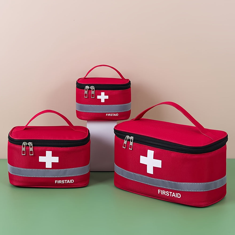 Red First Aid Kit with White Cross, Durable Fabric, Portable Medical Bag