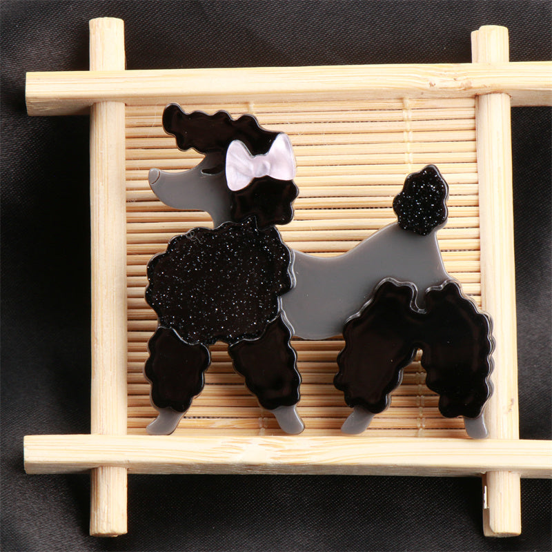 Broche de poodle de acrílico negro, joyería, regalo para mujeres y niñas