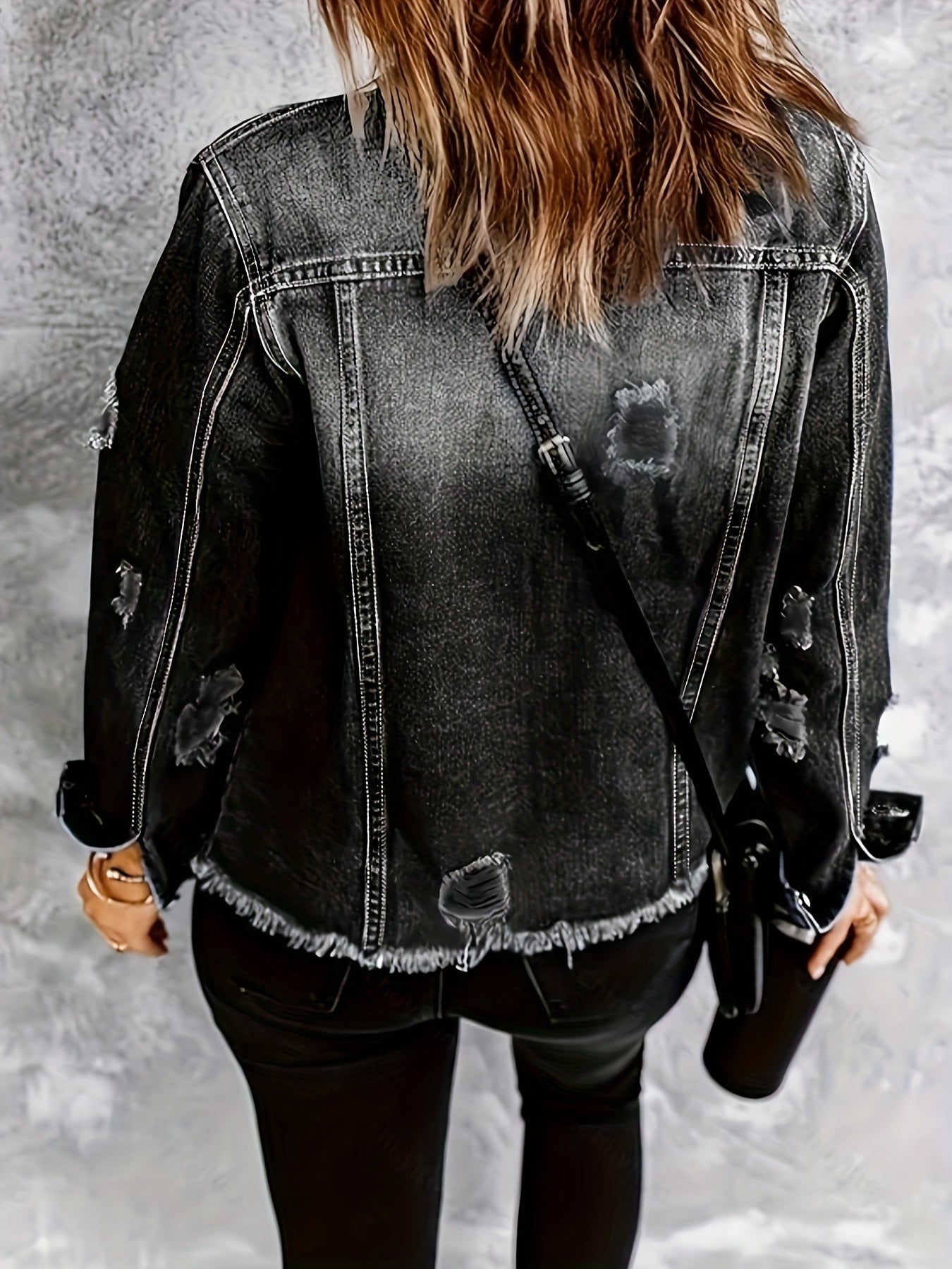 Plus Size Women's Denim Jacket Black Washed Casual Outerwear