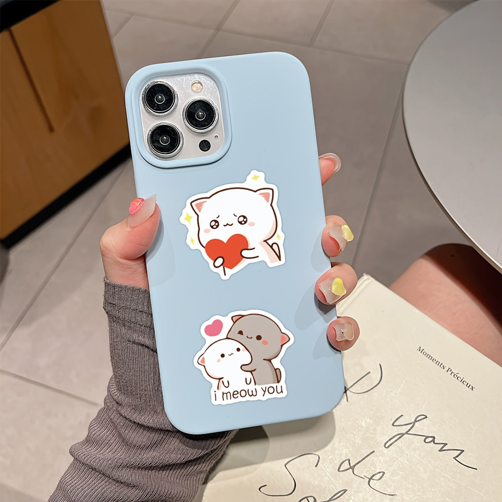60 dona Kawaii Mochi Cat PVC stikerlar, qayta ishlatiladigan, o'z-o'zini yopishtiradigan decal'lar, scrapbooking, noutbuklar, suv shishalari uchun