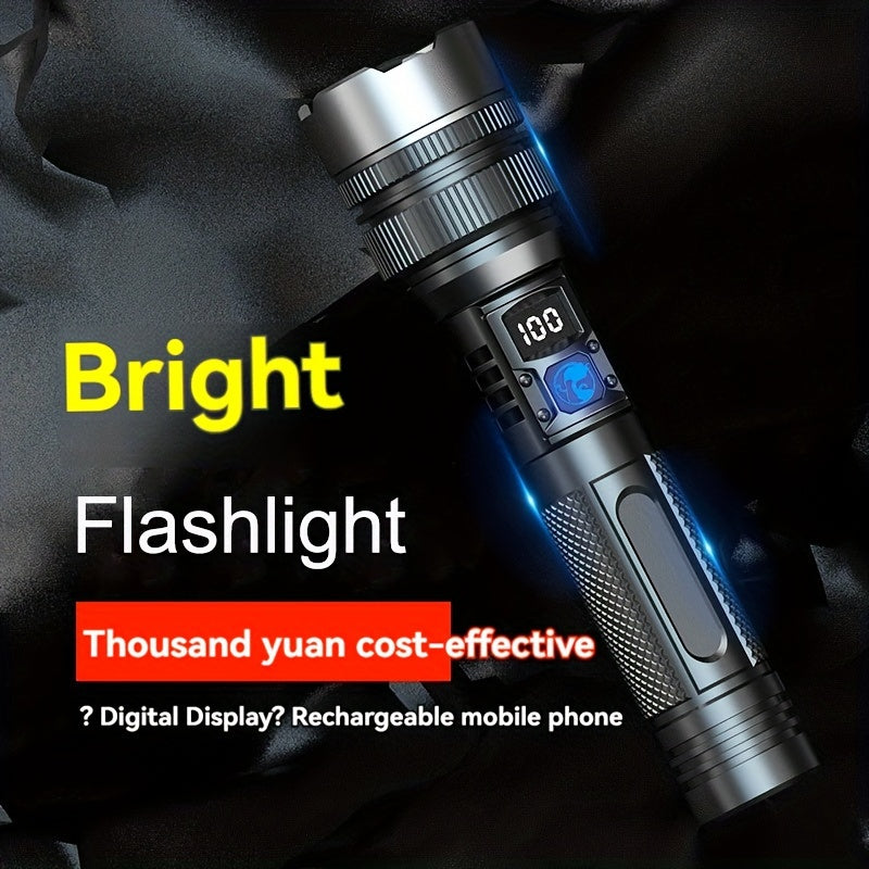 Rechargeable Aluminum Alloy Flashlight with Digital Display and Adjustable Beam